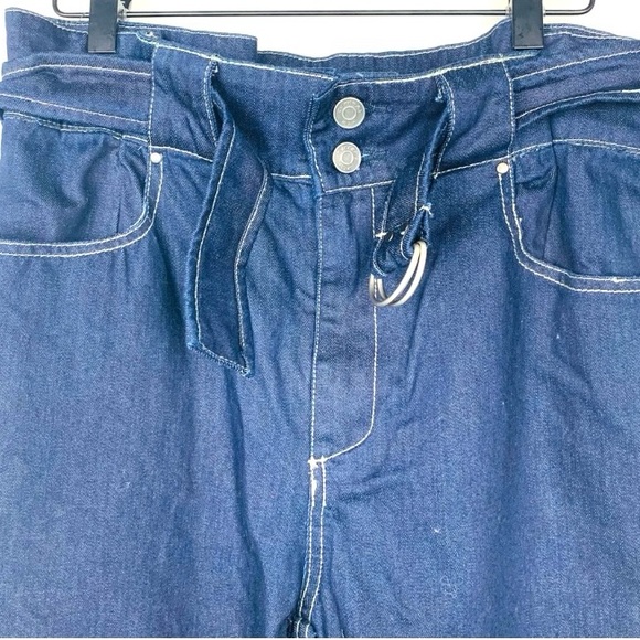 Current Air | NWT Y2K Paper Bag Waist Belt Wide Leg Ankle Blue Denim Jeans, Sz M - Picture 7 of 10